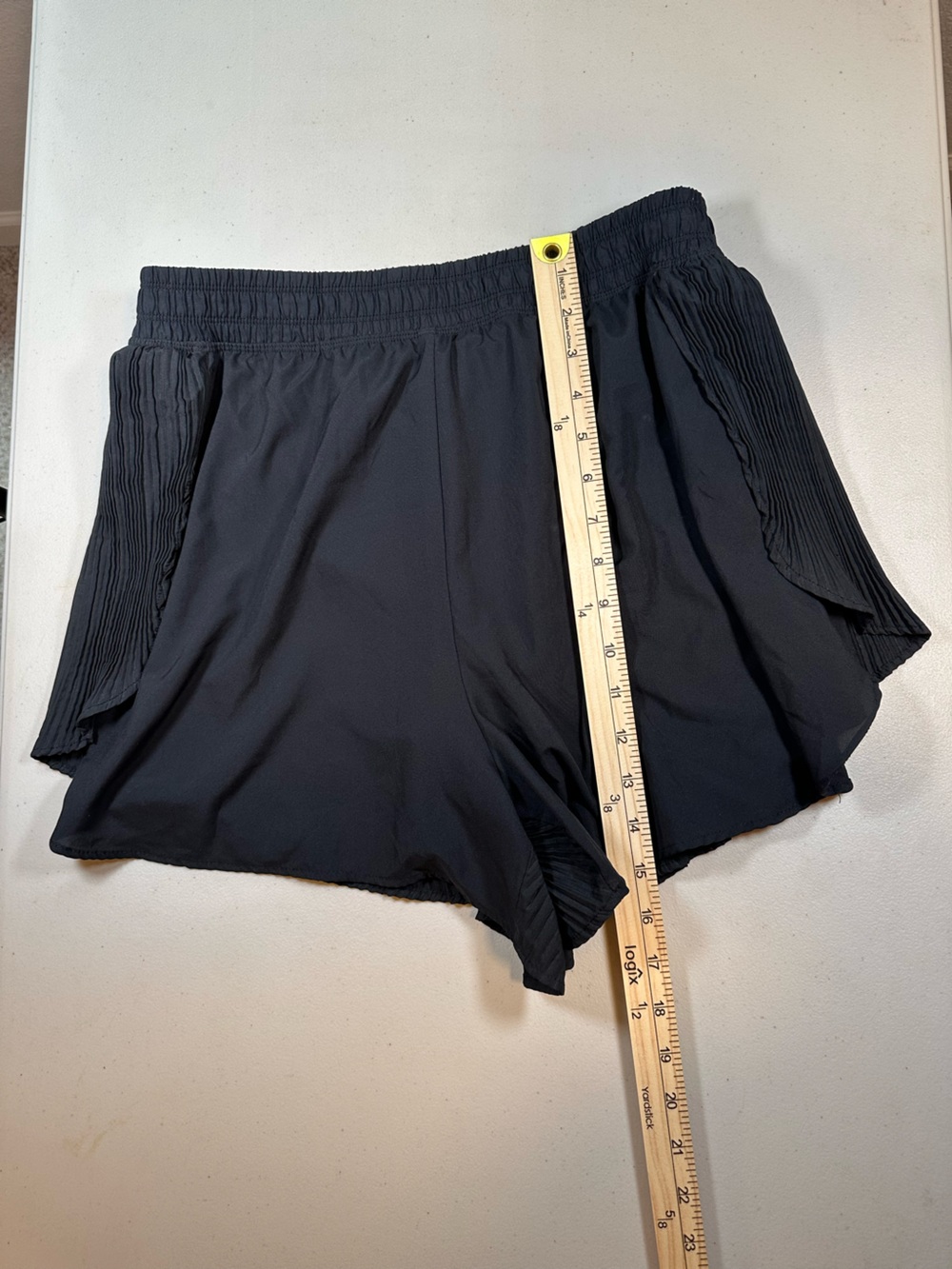 Marika Black Athletic Shorts XL Pleated Overlay Running Workout Activewear